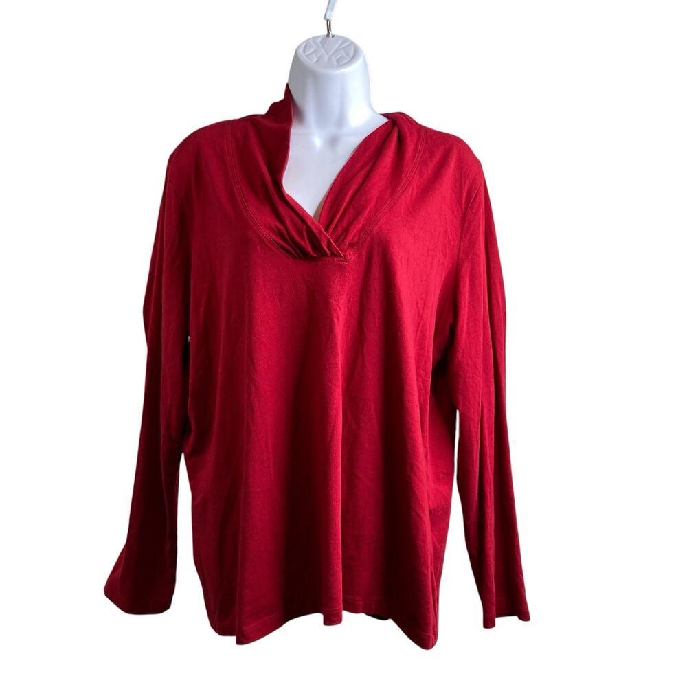 Talbots Women's Red Cowl Neck Long Sleeve Top Size 1X Lagenlook Stretchy Boho